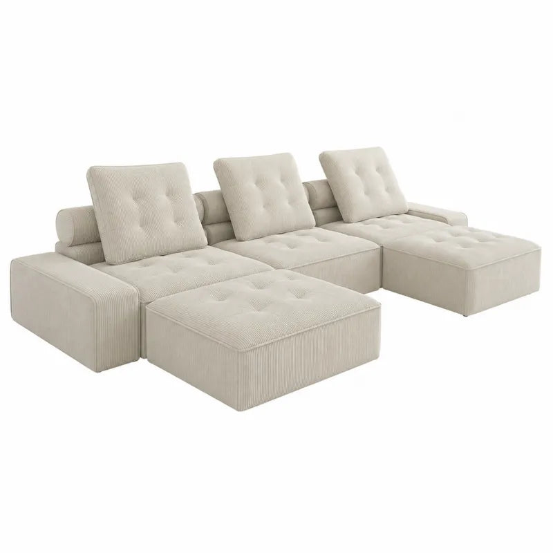 Modułowa sofa narożna 4 części sztruks beżowy