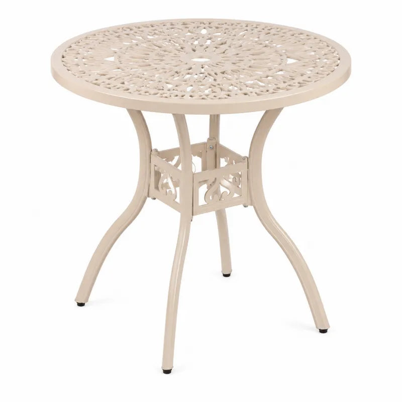 Beżowy okrągły stół ogrodowy z aluminium 70 cm