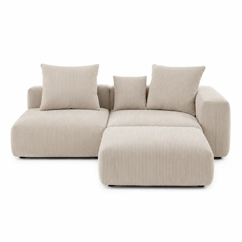 Modułowa sofa 3-częściowa z poliestrowego sztruksu w kolorze beżowym