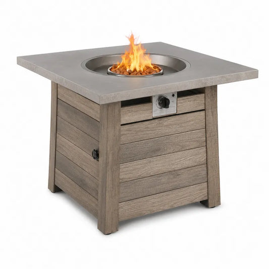 Stół zewnętrzny z paleniskiem ze stali nierdzewnej i drewna kompozytowego szary 82 cm