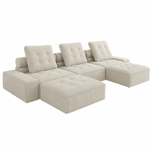 Modułowa sofa narożna 4 części sztruks beżowy