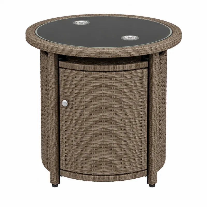Stół ogrodowy rattanowy ze szkłem hartowanym brązowy 60 cm