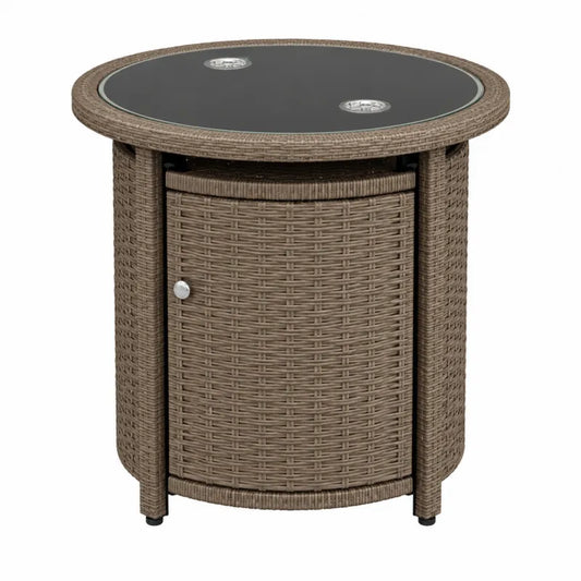 Stół ogrodowy rattanowy ze szkłem hartowanym brązowy 60 cm