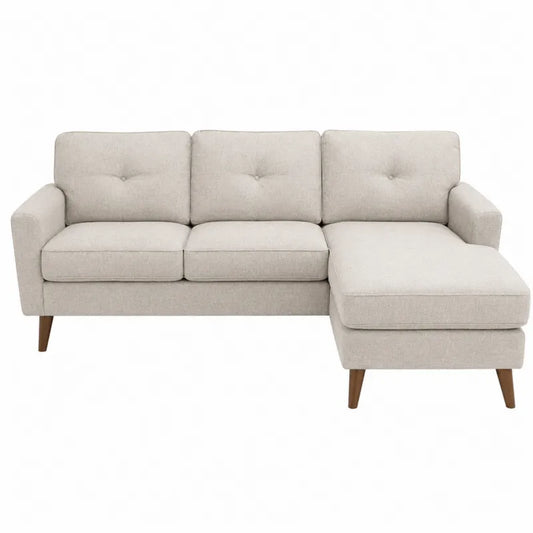 Sofa narożna 3-osobowa kremowa tkanina drewno 210 cm