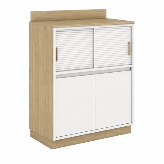 Komoda z drewna i MDF w kolorze białym i dębowym 90x40x120cm