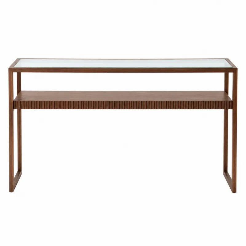 Konsola drewniana z metalową ramą i szkłem hartowanym 120cm x 35cm x 80cm