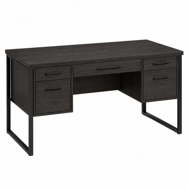 Biurko czarne z płyty MDF i metalem 150x75x75 cm