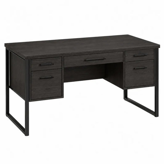 Biurko czarne z płyty MDF i metalem 150x75x75 cm