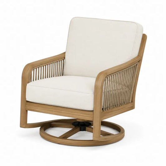 Fotel obrotowy teak tkanina jasnobeżowa 90x85x80 cm