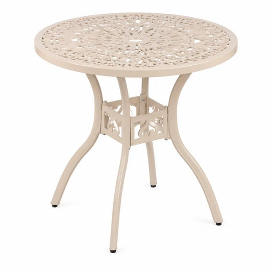 Beżowy okrągły stół ogrodowy z aluminium 70 cm