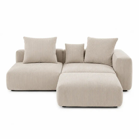 Modułowa sofa 3-częściowa z poliestrowego sztruksu w kolorze beżowym