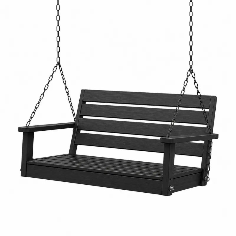 Huśtawka ogrodowa wisząca z drewna i stali czarna