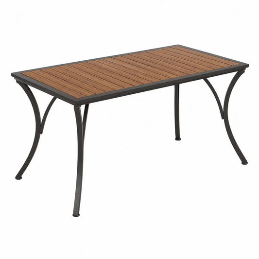 Stół ogrodowy metalowy z drewnianym blatem, 150 cm x 90 cm x 75 cm, brązowy/czarny