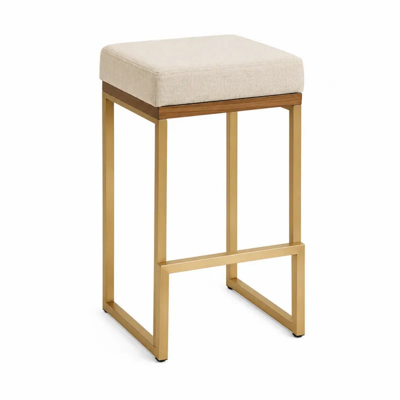 Stołek barowy metalowy z tkaniną beżowy 75 cm