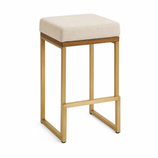 Stołek barowy metalowy z tkaniną beżowy 75 cm