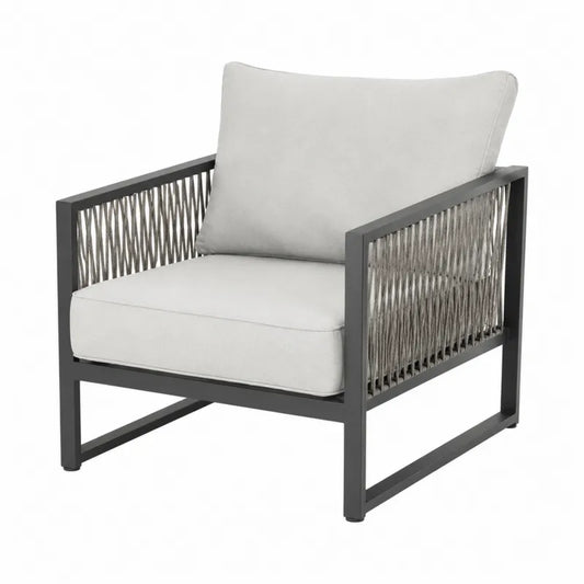 Fotel ogrodowy aluminiowy z szarymi poduszkami