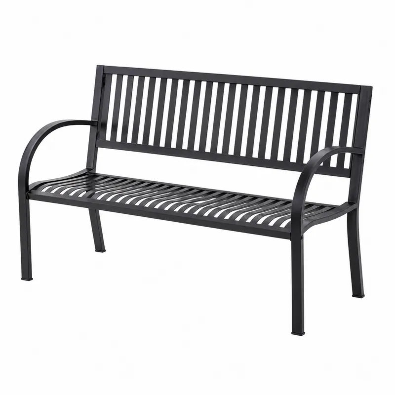 Ławka ogrodowa metalowa czarna 128x60x85 cm