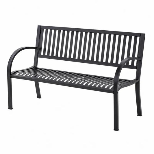 Ławka ogrodowa metalowa czarna 128x60x85 cm